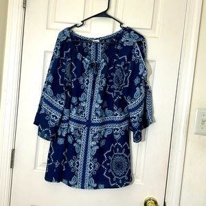 Paisley Print Navy Blue Summer Top Size Large